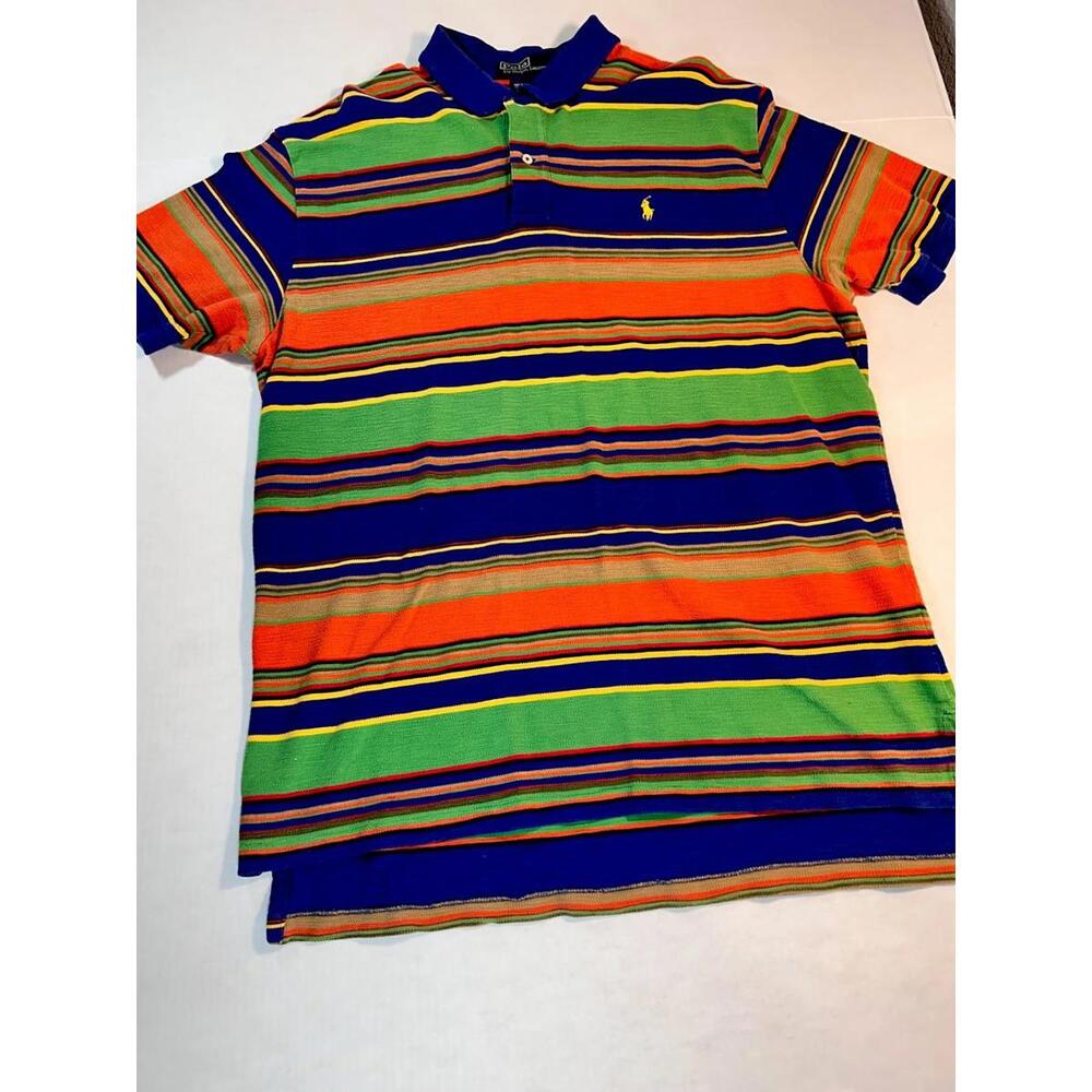 VTG Polo Ralph Lauren Multicolor Striped Polo XL Green Blue Orange Rare Fiesta